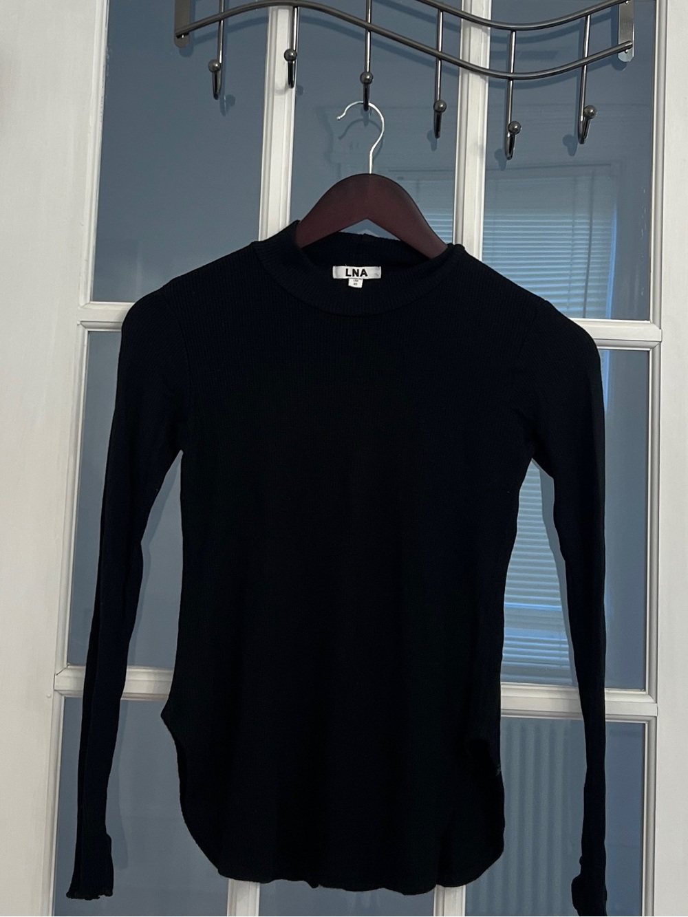 LNA Women's Black Ribbed Mock Neck Long Sleeve Top Size XS